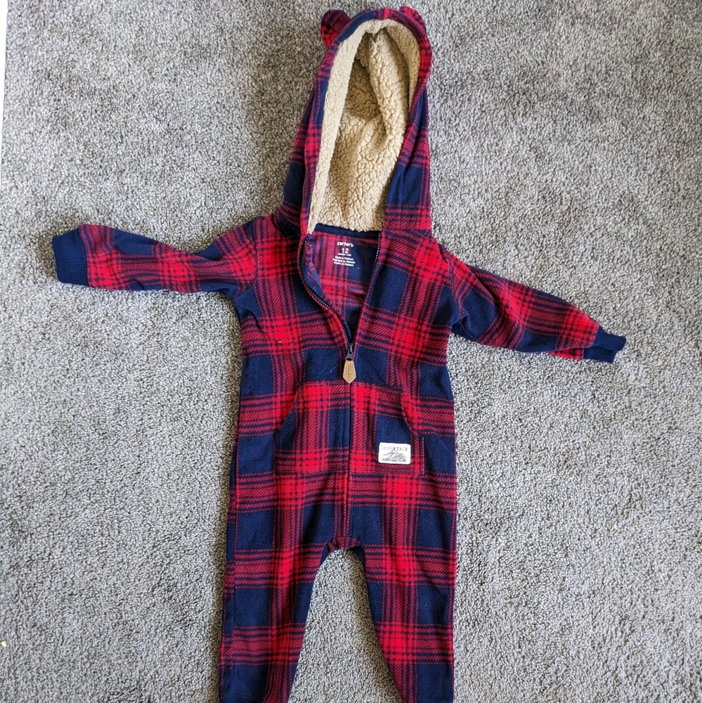 Fleece hooded one piece Carter's sweater 12 months